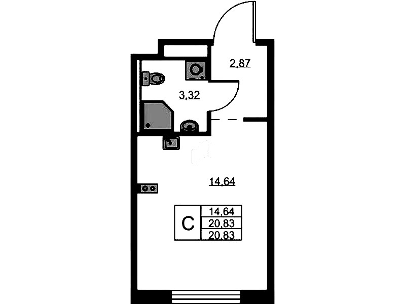 Квартира студия 20.83 м², 7/9 эт., ЖК «GloraX Новоселье»